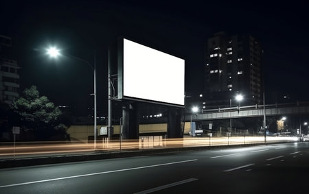 Blank billboard in the city at night. 3d rendering. . Generative aiの素材
