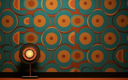 3d illustration of an abstract background with circles and a wall lamp Generative AIの素材