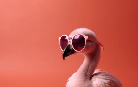 Flamingo wearing sunglasses on pink background. Minimal summer concept. Generative AIの素材