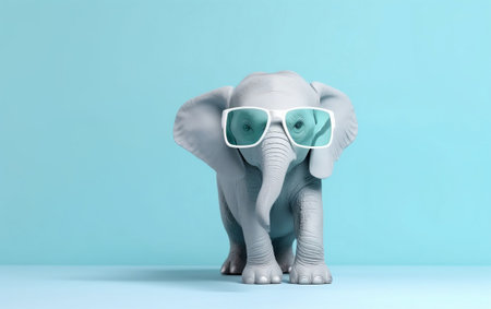 Elephant with sunglasses on pastel blue background. Minimal concept Generative AIの素材