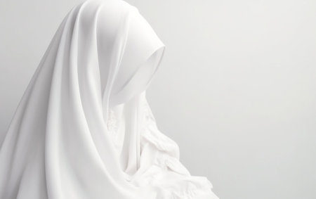 Beautiful white veil on white background. Copy-space. wedding-conceptの素材