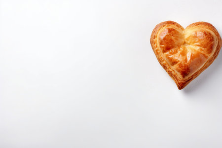 Heart-shaped croissant on a white background, top viewの素材