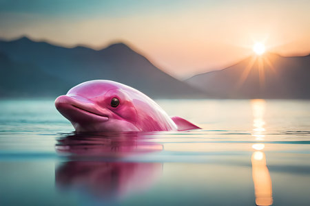 Beautiful dolphin in the sea at sunset. Toned image.の素材