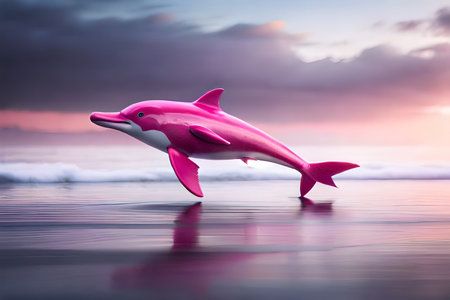 Pink dolphin on the beach in the evening. 3d rendering.の素材