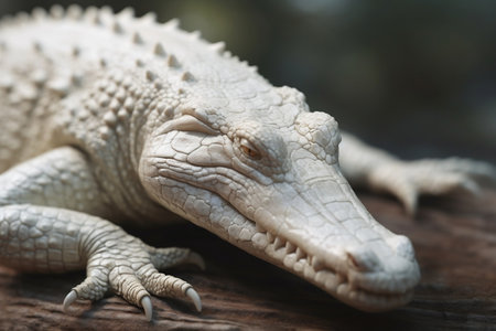 White crocodile on a wooden background, close-up, macroの素材