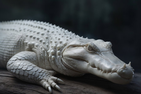 Crocodile on a wooden background, close-up.の素材