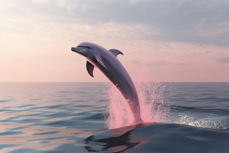 dolphin jumping out of the sea. 3d render illustration.の素材