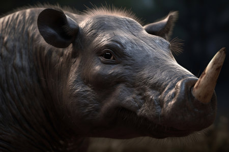 Close-up portrait of a white rhinoceros in the wildの素材