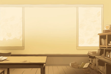 School classroom interior with books on the table. 3d rendering.の素材