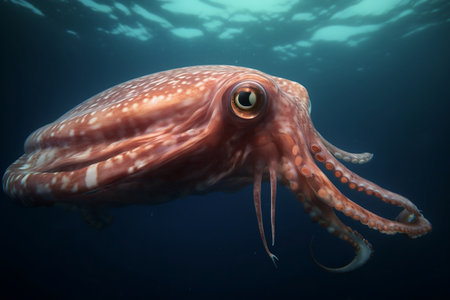 Octopus in the deep blue ocean. Close-up view.の素材
