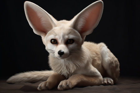 Fennec fox on a black background close-up. Studio shot.の素材