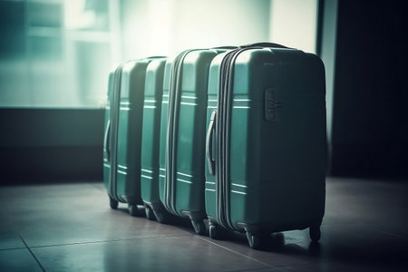 travel luggage in airport hall,vintage color tone,selective focusの素材