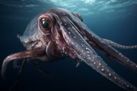 Octopus in the Red Sea. 3D illustration of a giant squid.の素材