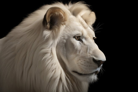 White Lion Portrait Isolated on Black Background, side view.の素材