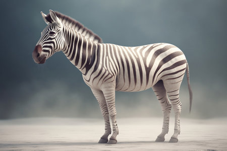 Zebra standing on the floor in foggy day. Retro style.の素材