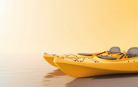 kayaking on the water. 3d render illustration with copy spaceの素材