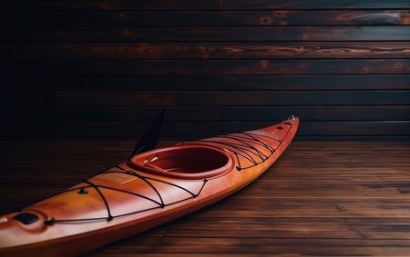 kayak on a wooden background. close-up of a canoeの素材