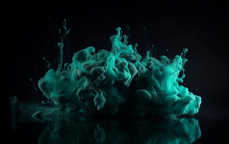 Green ink in water on a black background. Ink in water.の素材