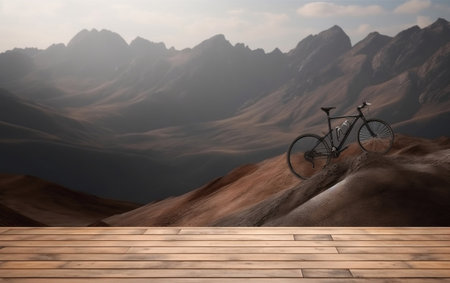 Mountain bike on the top of a wooden table. 3d renderingの素材