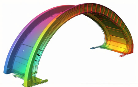 3d rendering of a multi-colored bridge on a white backgroundの素材