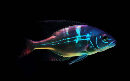 Tropical fish isolated on black background. Colorful neon fish.の素材