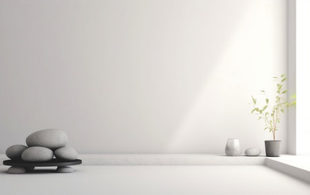 Zen stones in the room. 3d render, 3d illustrationの素材