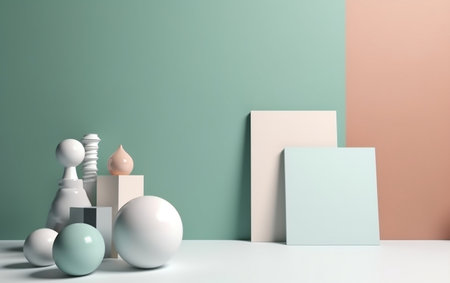3d render of minimal geometric shapes composition. Abstract background with pastel colors.の素材
