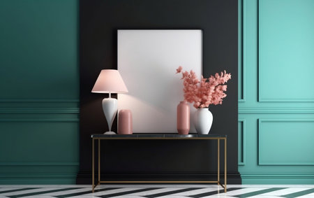 Mock up poster frame in interior background. 3D Artworkの素材