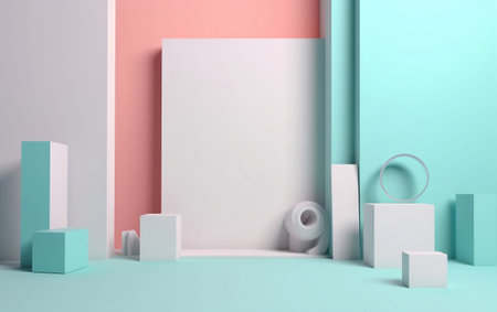 Minimalist geometrical abstract background, pastel colors, 3D render, 3D illustrationの素材