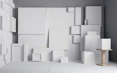 3d render of empty room with white cube wall and floor.の素材