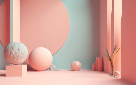Minimalist geometrical abstract background, pastel colors, 3D render, 3D illustrationの素材