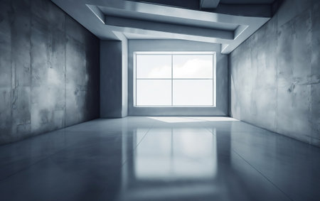 3d rendering of empty room with big window on concrete wall backgroundの素材