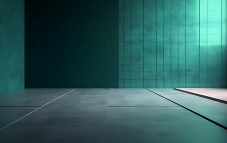 3d rendering of empty room with green wall and concrete floor.の素材