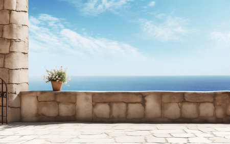 Beautiful view of the sea from the terrace. 3d renderingの素材