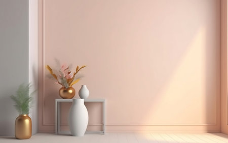 interior with vase and vase, 3d render illustrationの素材