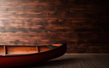 Wooden boat on a wooden floor in a room with a wooden wallの素材