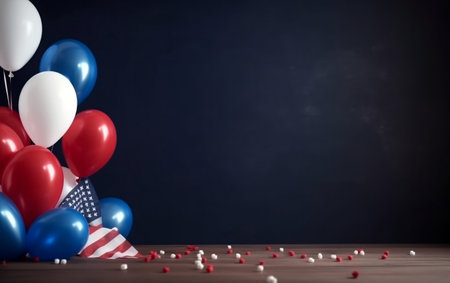 Independence Day background with american flag and balloons. 3D Renderingの素材