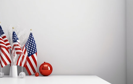 American flag and red piggy bank on white table. 3d renderingの素材