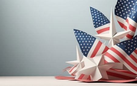 Paper origami flag of the United States of America. 3d renderingの素材