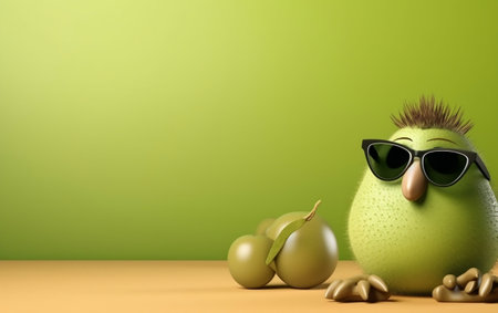 cute little chick with sunglasses and olives - 3d renderingの素材