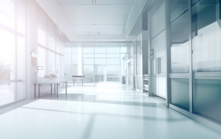Empty office interior with glass walls and white floor. 3d renderingの素材