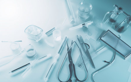 Laboratory glassware and equipment for scientific research and development, science background.の素材