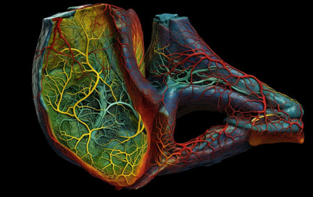 Lungs anatomy in human body, 3D illustration, isolated on black backgroundの素材