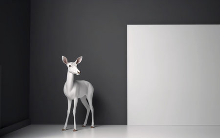 White deer standing in a room with a white wall. 3d renderingの素材