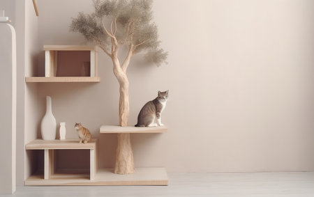 Cute cat sitting on bookshelf in room. interior designの素材