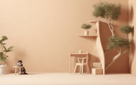 Interior of living room with furniture and plant on beige wallの素材