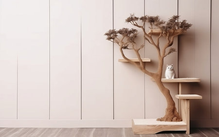 Beautiful bonsai tree on shelf in room. interior designの素材
