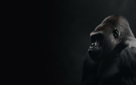 low key portrait of gorilla on black background with copy space, low keyの素材