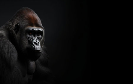 Low key portrait of a gorilla on a black background with copy spaceの素材