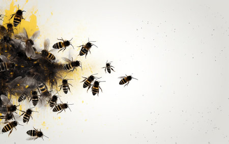 Honey bees flying on a white background. 3d illustration.の素材